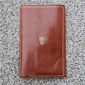 Vintage Italian Firenze Calf Leather Wallet Organizer Brown Gold Bifold Womens
